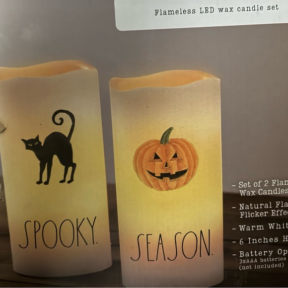 Rae Dunn White LED Candle Set with Black Cat and Orange Pumpkin - Picture 2 of 2